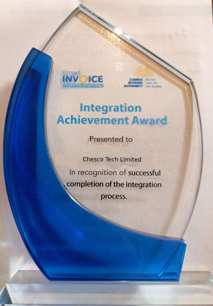 ZRA Smart Invoice Integration Achievement Award — Chesco Tech Limited
